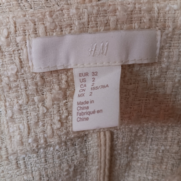 H&M Jackets & Coats | Size 2 | Tweed Moto Jacket Blazer In Cream W/ Fringe Hem - Picture 5 of 6